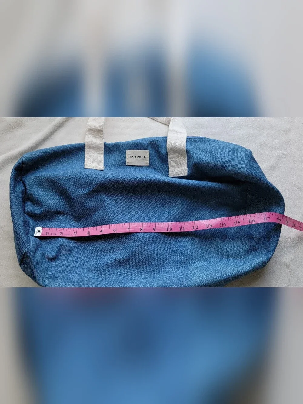 OCTOBRE/Sezane Blue Canvas Duffel Bag with Cream Handles
